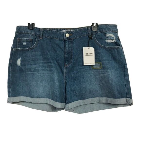 Dorothy Perkins Distressed Mid Wash Denim Shorts 100% Cotton Sz 14 Eur 46 NEW - Picture 1 of 7